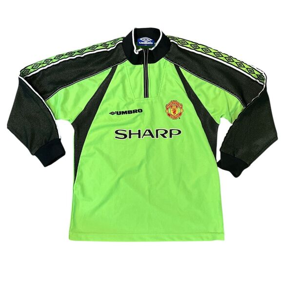 Manchester United Goalkeeper Soccer Football Jersey Umbro Sharp Yth Sz L 90s VTG - Picture 1 of 10